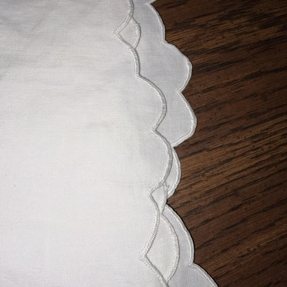 Vintage Madeira Cutwork Linen Tablecloth Floral Urn Scalloped Edge